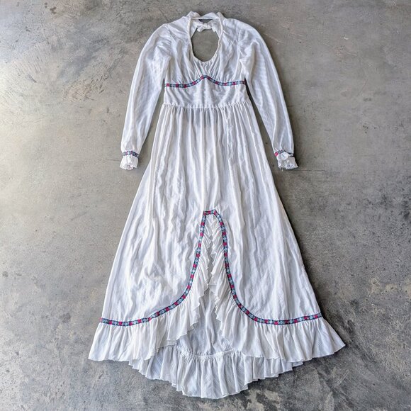 Vintage Dresses & Skirts - Vintage 70s Handmade Prairie Dress White Long Sleeve Ruffle Maxi Dress